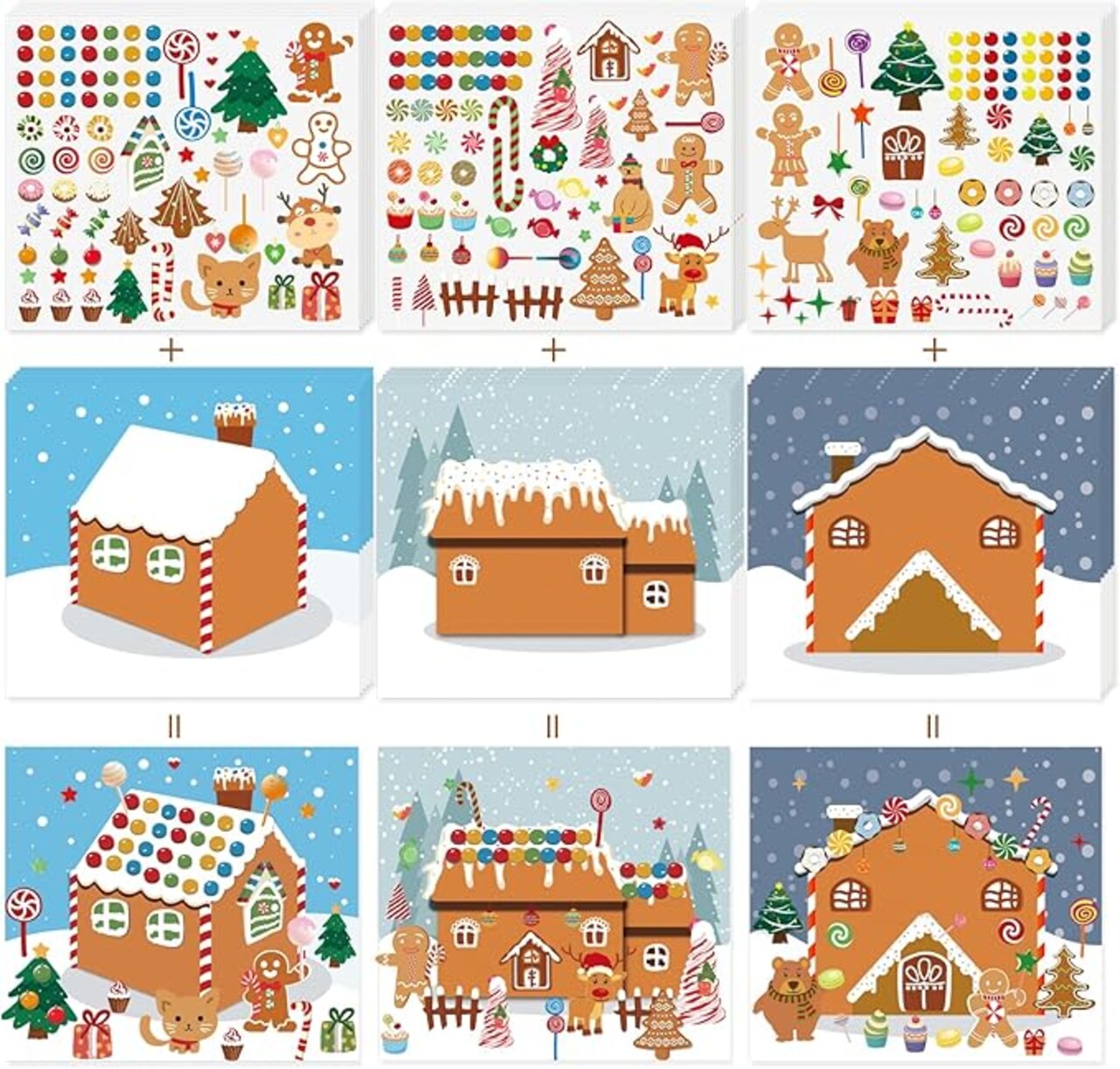Make a Gingerbread House Stickers-30Pcs DIY Make Your Own Gingerbread House Stickers Christmas Crafts for Kids Toddlers Christmas Activities Party Game Treats Goodie Bag -15 Finished Products